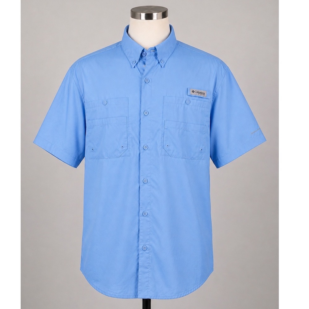 Columbia PFG Tamiami II Mens Medium Blue Short Sleeve Fishing Shirt FM7266